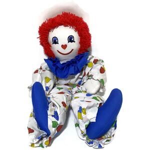 Floppy Raggedy Ann Cloth Doll With Stitched Features and Colorful Balloons 22"